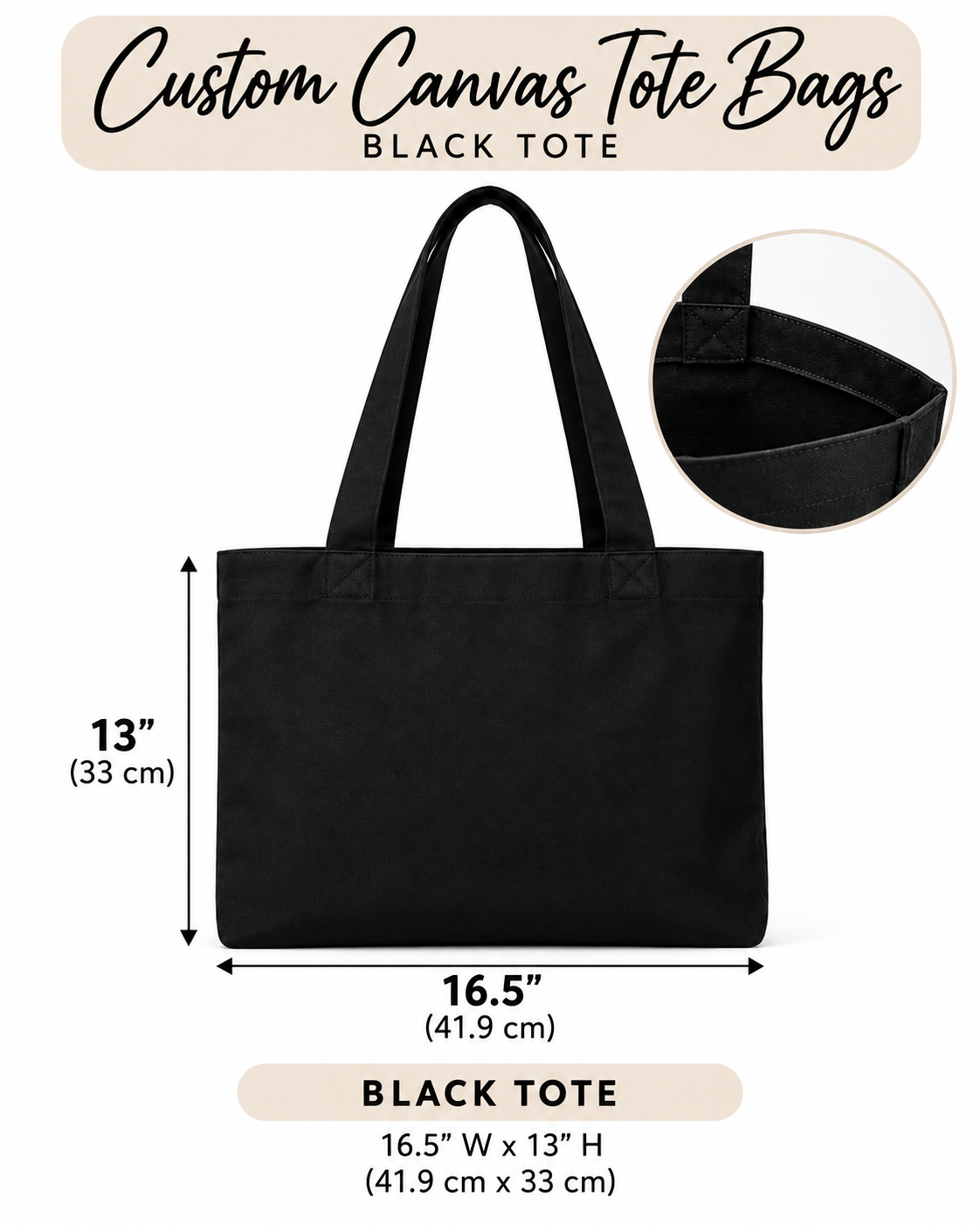 Black Canvas Tote Bag | Personalized Design by TGX